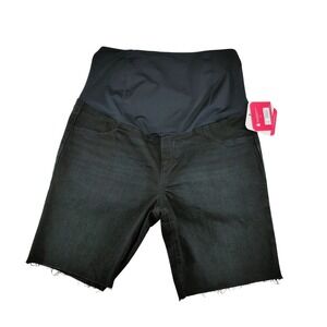 Ingrid & Isabel Maternity Crossover Panel Denim Shorts Black Size 14 Raw Hem‎